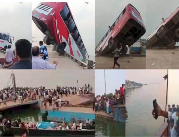 পদ্মা নদীতে পড়েছে যাত্রীবাহী বাস, বহু হতাহতের আশঙ্কা