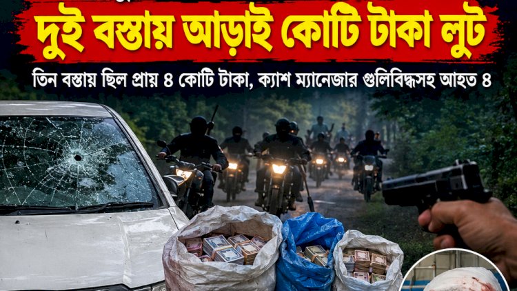 শ্রীপুরে বিকাশকর্মীদের গাড়িতে গুলি, দুই বস্তায় আড়াই কোটি টাকা লুট