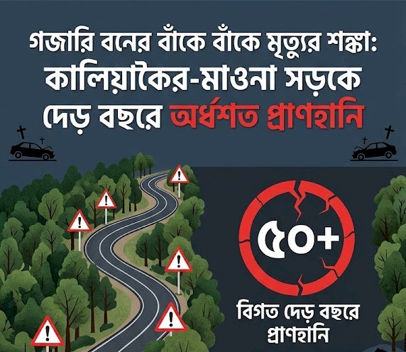 গজারি বনের বাঁকে বাঁকে মৃত্যুর শঙ্কা : কালিয়াকৈর-মাওনা সড়কে দেড় বছরে অর্ধশত প্রাণহানির দাবি